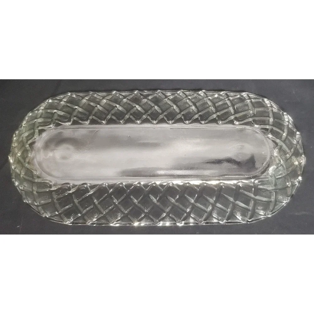 Vintage 1960s Indiana Glass Clear Basket Weave Candy Dish 10